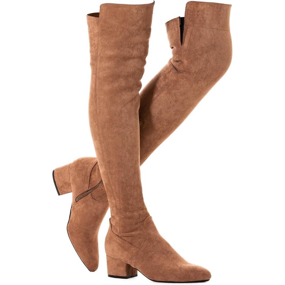 Women's brown High Thigh low Block Stylish Over-the-Knee Heel boot
